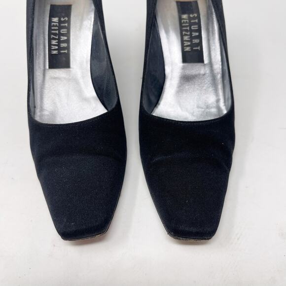 Stuart Weitzman 7 Black Scarlet Peau Du Soie Fabric Square Toe Pump Heel Vtg 90s - Picture 9 of 14